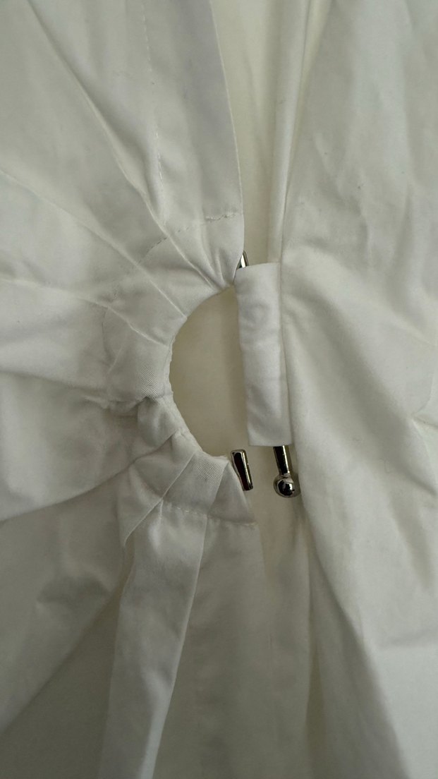 Drapeli Beyaz Keten Uzun Elbise - Görsel 4