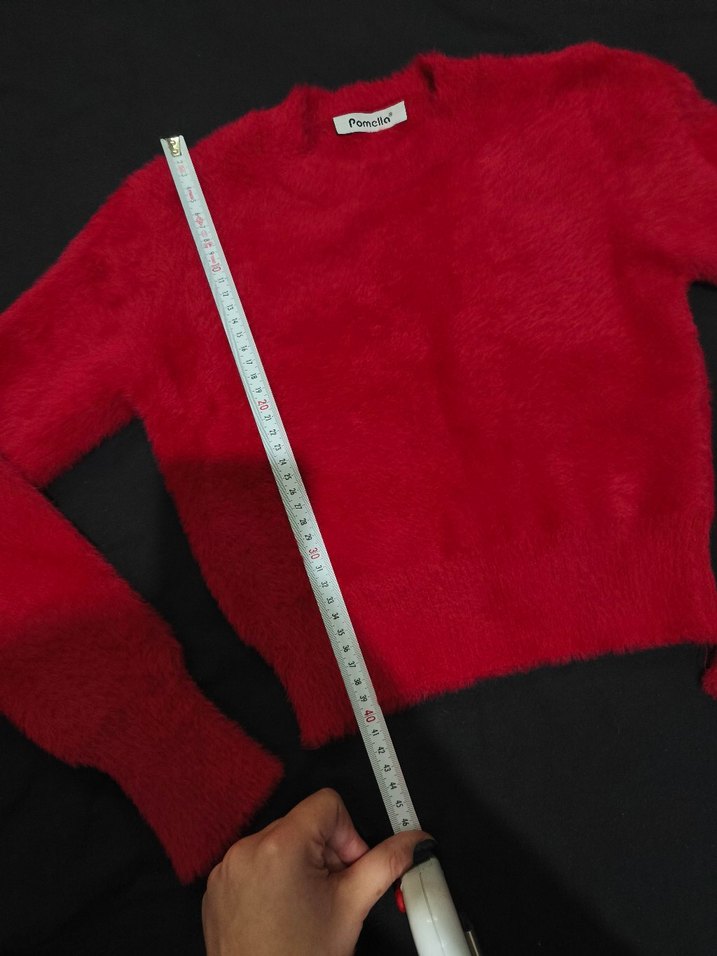 Kırmızı Uzun Kollu Basic Kadın Crop Kazak - Görsel 2