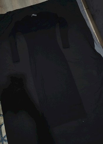 Siyah V Yakalı Midi Triko Elbise - Görsel 3