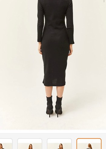 Siyah V Yakalı Midi Triko Elbise - Görsel 2