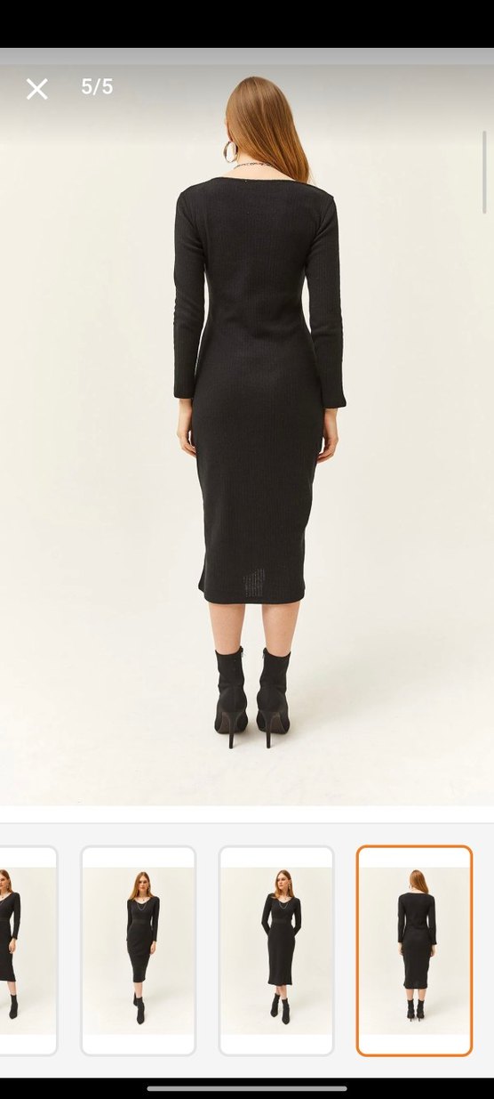 Siyah V Yakalı Midi Triko Elbise - Görsel 2