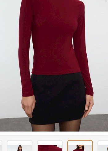 Bordo Süet Yüksek Yakalı Kadın Bluz - Görsel 4