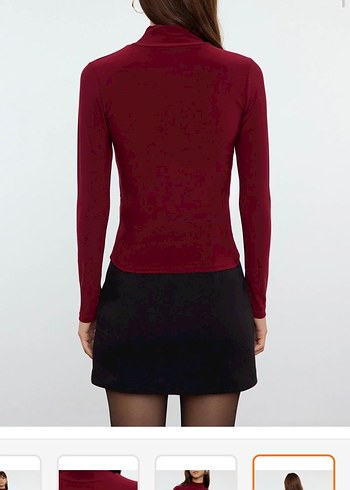 Bordo Süet Yüksek Yakalı Kadın Bluz - Görsel 5