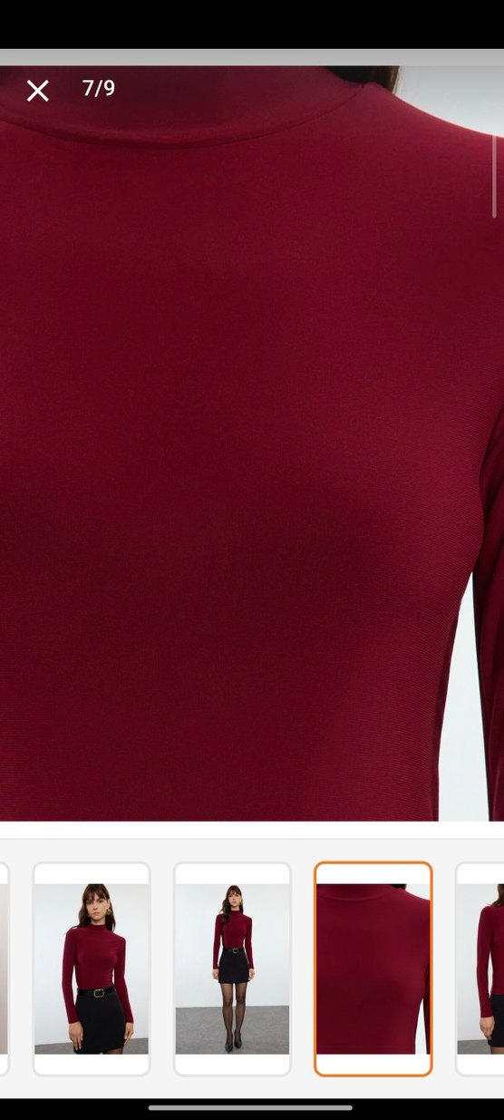 Bordo Süet Yüksek Yakalı Kadın Bluz - Görsel 3