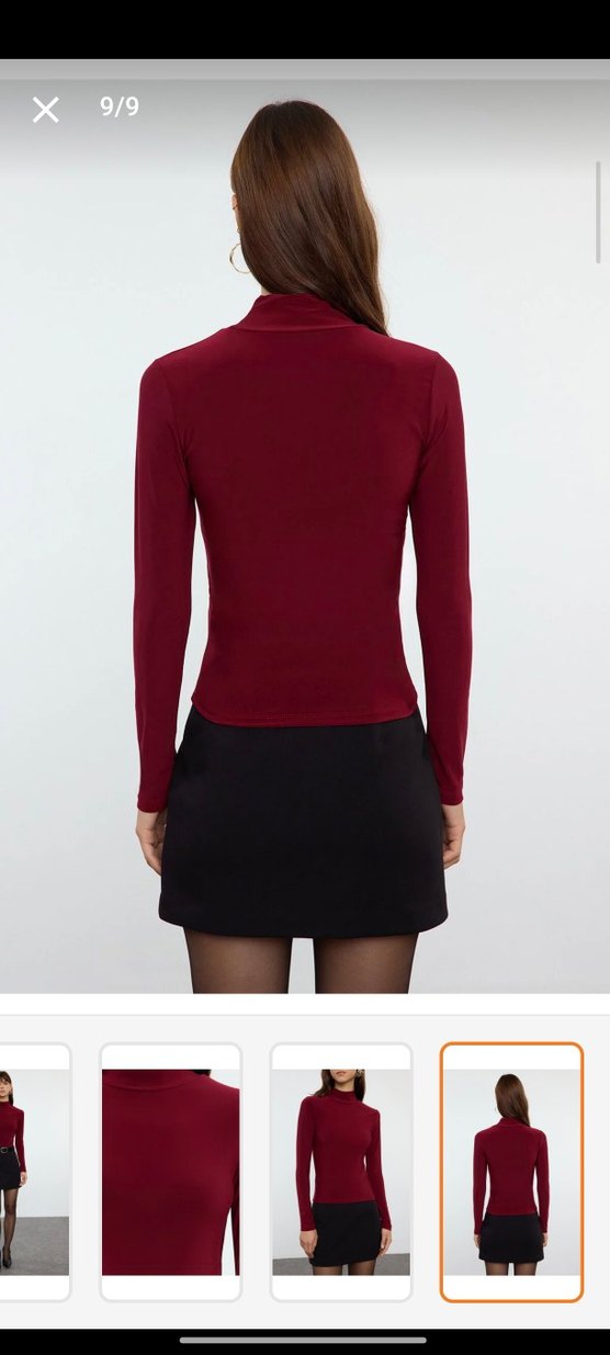 Bordo Süet Yüksek Yakalı Kadın Bluz - Görsel 5