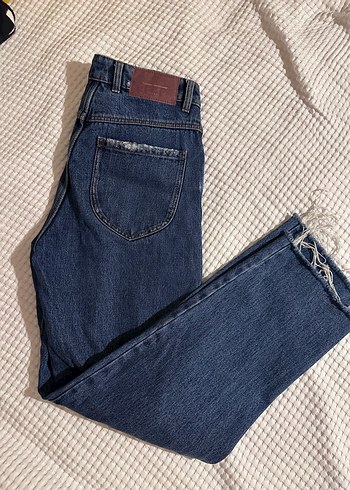 Zara Kadın Lacivert Midi Denim Pantolon