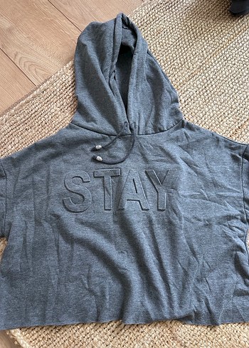 Gri Kapüşonlu uzun Kollu Salaş Sweatshirt