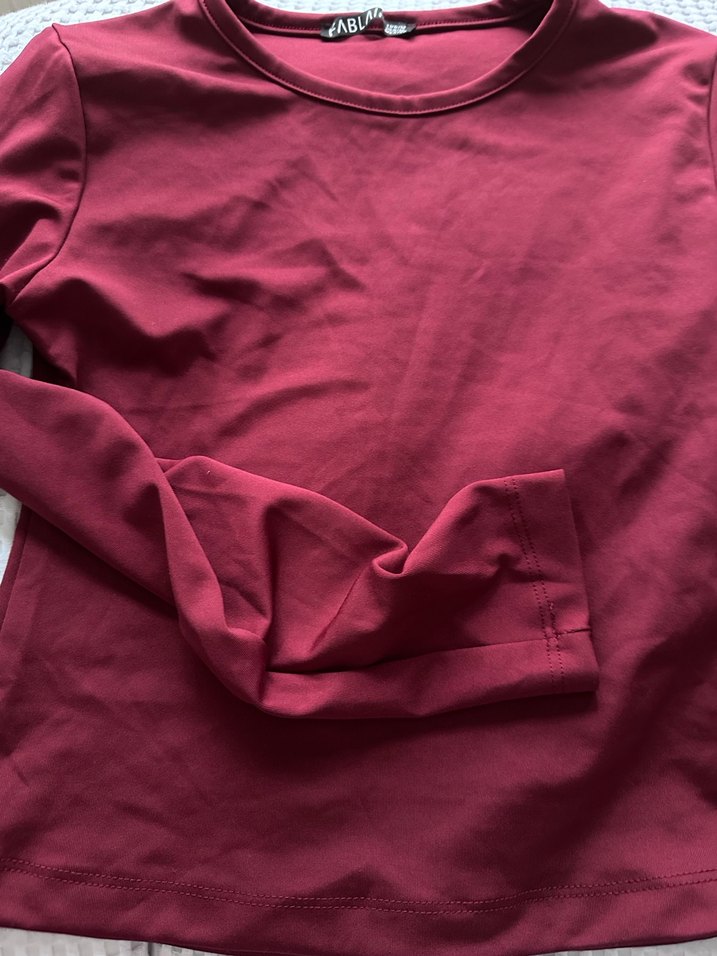 Bordo Uzun Kollu Hamile Tişörtü - Görsel 5