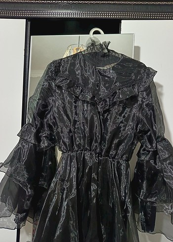 Uzun Kollu Siyah Gotik Abiye Elbise