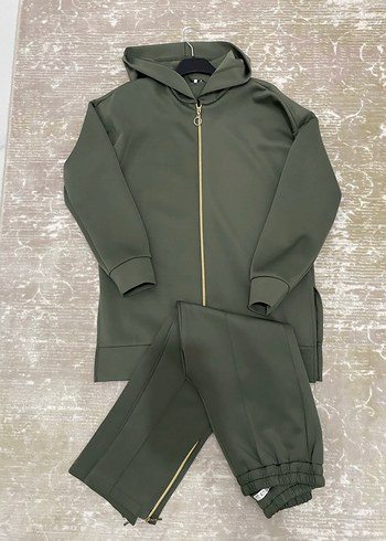 Kadın Kapüşonlu skuba kumaş Kemerli Haki Eşofman Takımı - Görsel 2