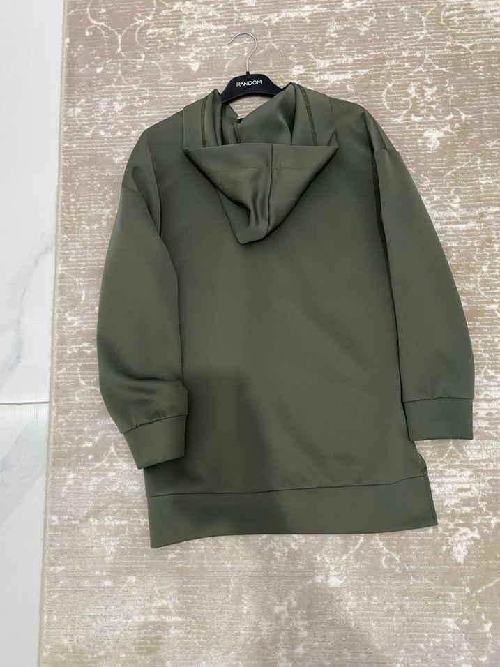 Kadın Kapüşonlu skuba kumaş Kemerli Haki Eşofman Takımı - Görsel 4