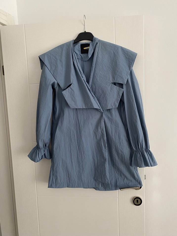 Kadın Mavi Kemerli Trençkot - Görsel 2