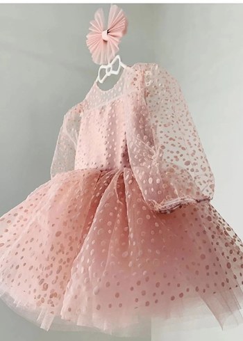 Pembe Nakışlı Klasik Kız Çocuk Elbise - Görsel 5