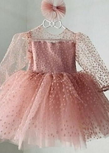 Pembe Nakışlı Klasik Kız Çocuk Elbise - Görsel 3