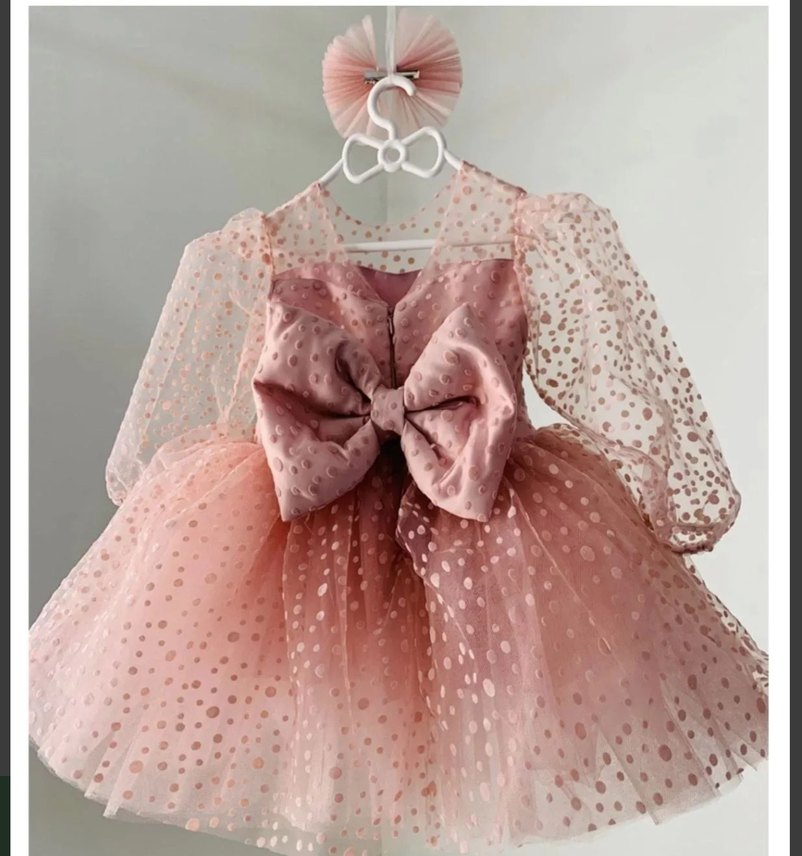 Pembe Nakışlı Klasik Kız Çocuk Elbise - Görsel 4