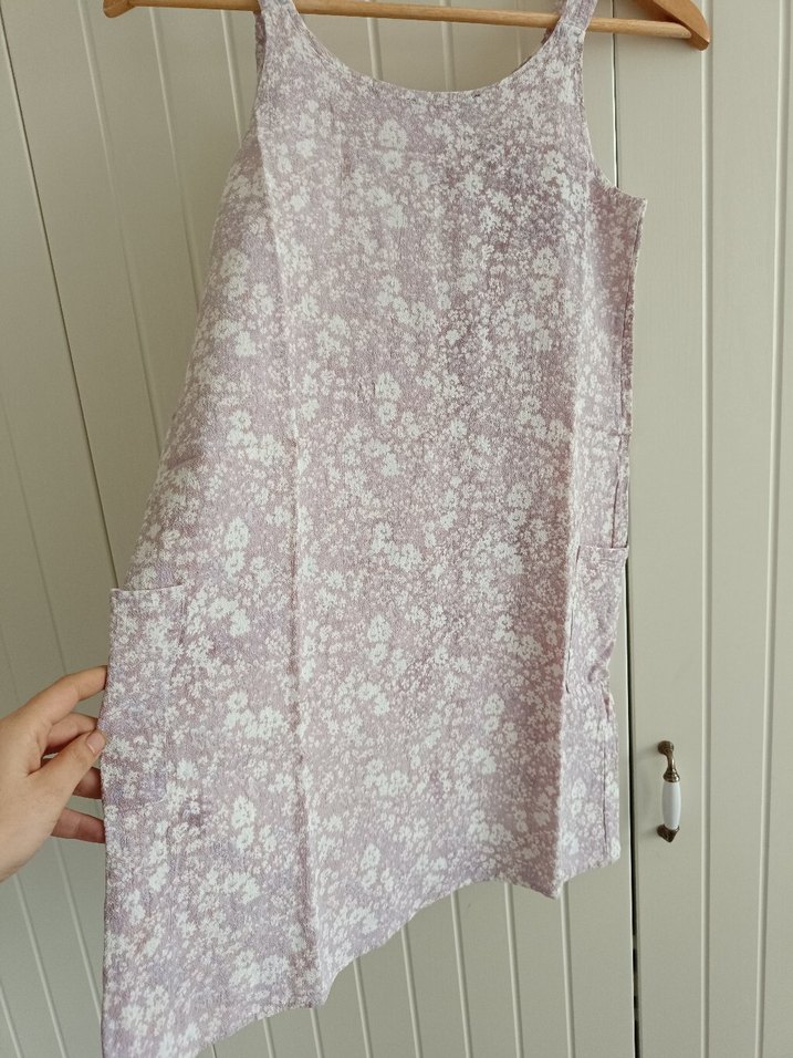 Lila Çiçekli Cepli Mini Elbise - Görsel 5