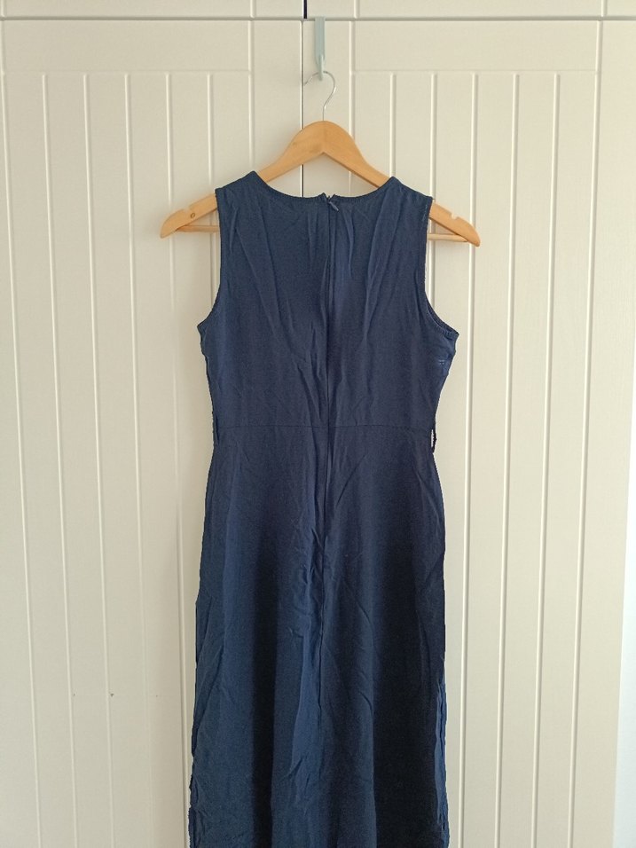 Lacivert Uzun Yazlık Elbise - Görsel 5