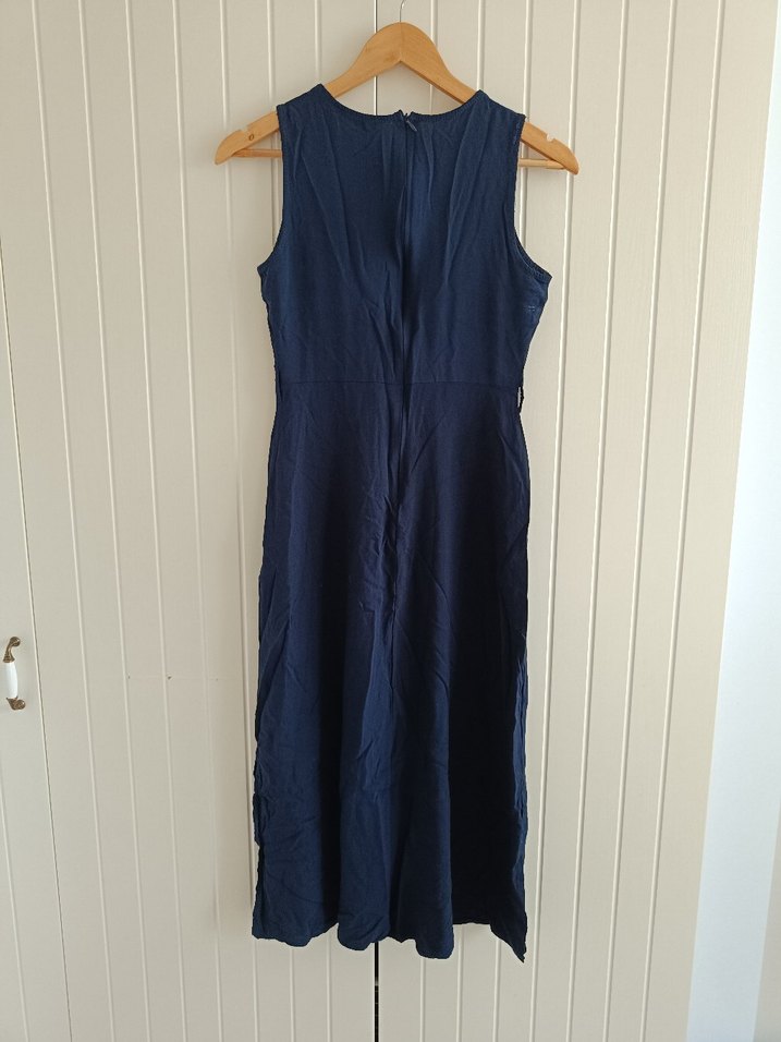 Lacivert Uzun Yazlık Elbise - Görsel 4