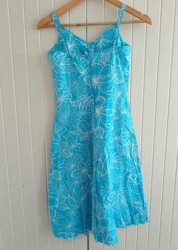 Turkuaz Çiçek Desenli Bohem Elbise - Görsel 5