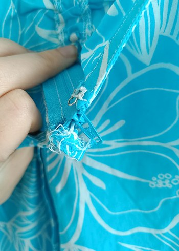 Turkuaz Çiçek Desenli Bohem Elbise - Görsel 4