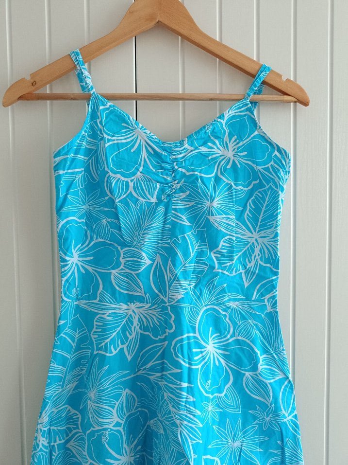 Turkuaz Çiçek Desenli Bohem Elbise - Görsel 2