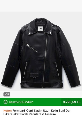 Koton Siyah Biker Deri Ceket