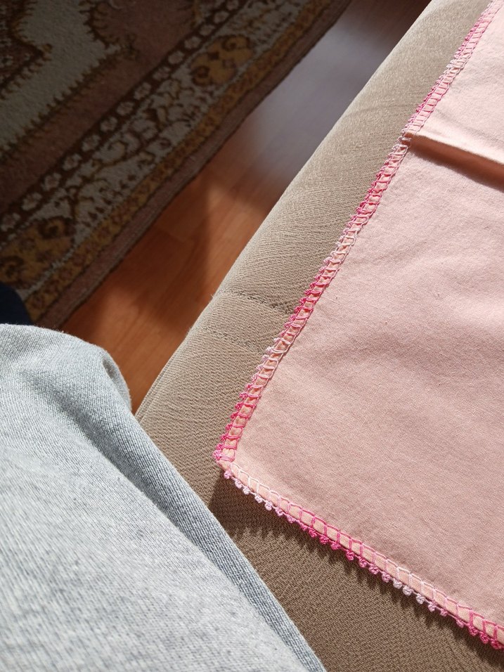 Kenarı Pembe oyalı kumaş peçete - Görsel 5