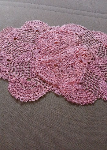 Pembe Vintage El Örgüsü Dantel  Örtü - Görsel 2