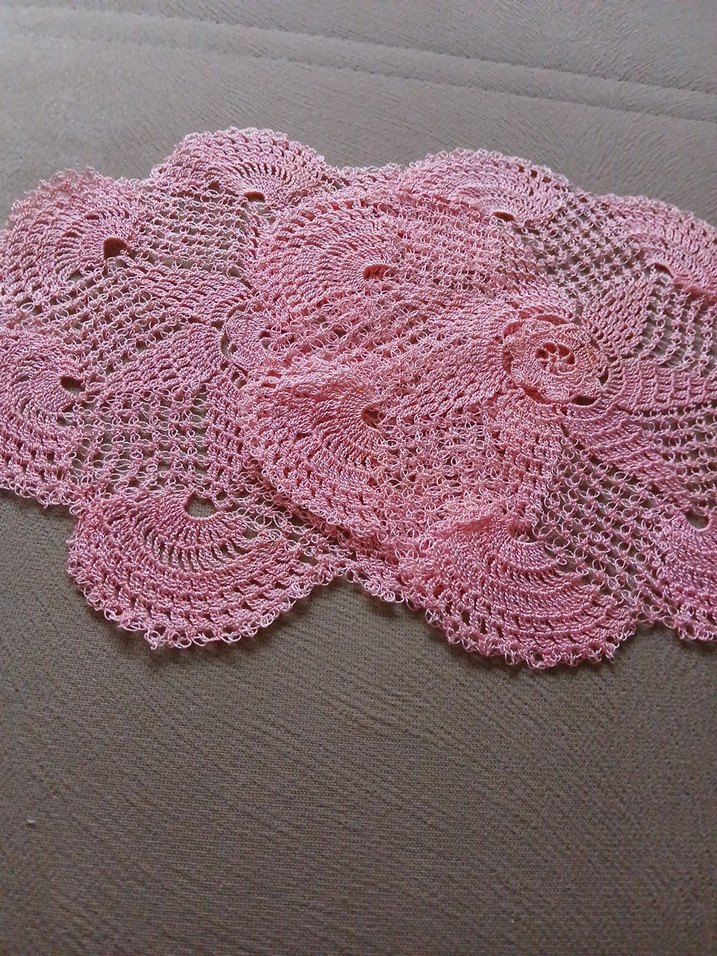 Pembe Vintage El Örgüsü Dantel  Örtü - Görsel 2