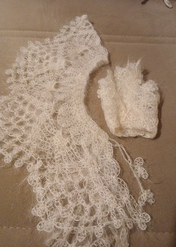 Bej Dantel Örme Kadın yakalık ve cep mendili - Görsel 4