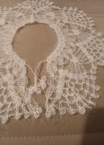 Bej Dantel Örme Kadın yakalık ve cep mendili - Görsel 7