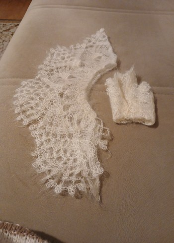 Bej Dantel Örme Kadın yakalık ve cep mendili - Görsel 8