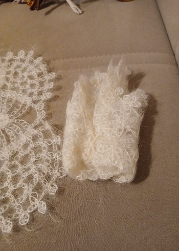 Bej Dantel Örme Kadın yakalık ve cep mendili - Görsel 6