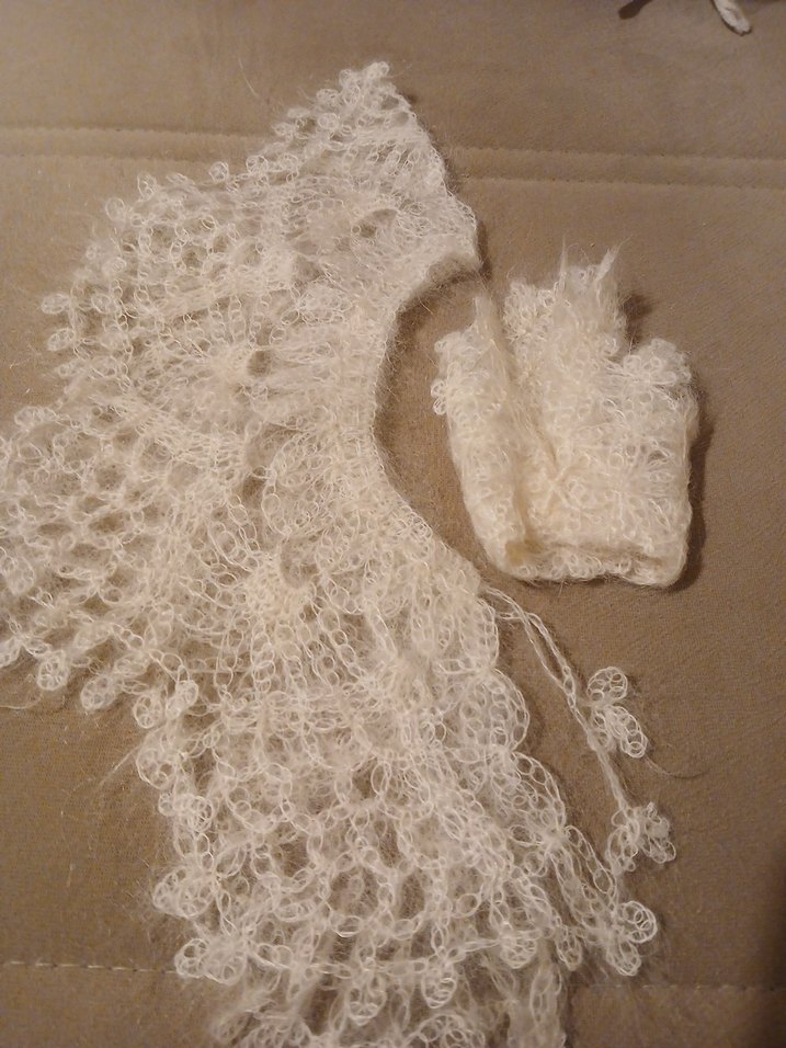 Bej Dantel Örme Kadın yakalık ve cep mendili - Görsel 4