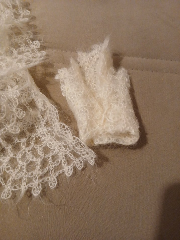 Bej Dantel Örme Kadın yakalık ve cep mendili - Görsel 5