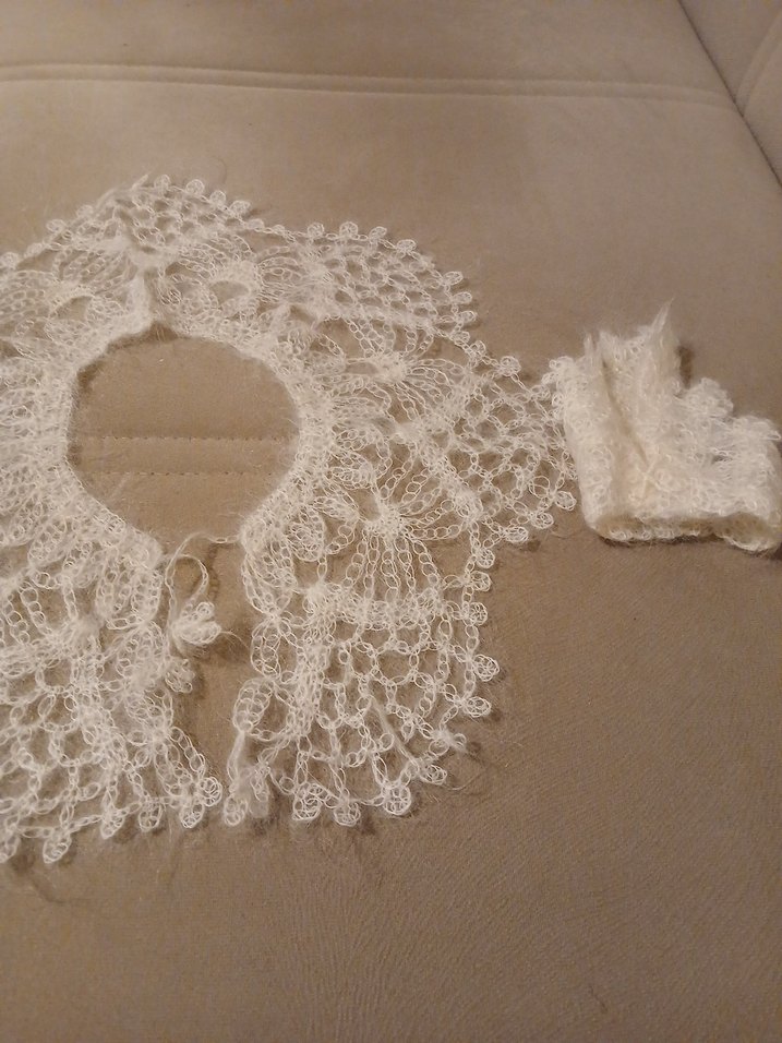 Bej Dantel Örme Kadın yakalık ve cep mendili - Görsel 3