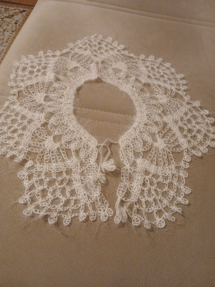 Bej Dantel Örme Kadın yakalık ve cep mendili - Görsel 2