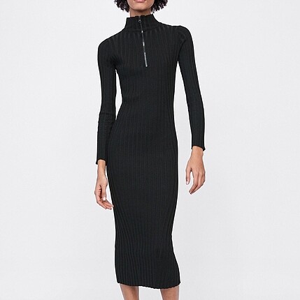 Zara Bodycon Siyah Fermuarlı Elbise