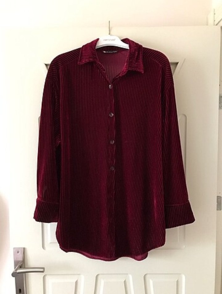 Bordo Piliseli V Yaka Kadın Gömlek - Görsel 2