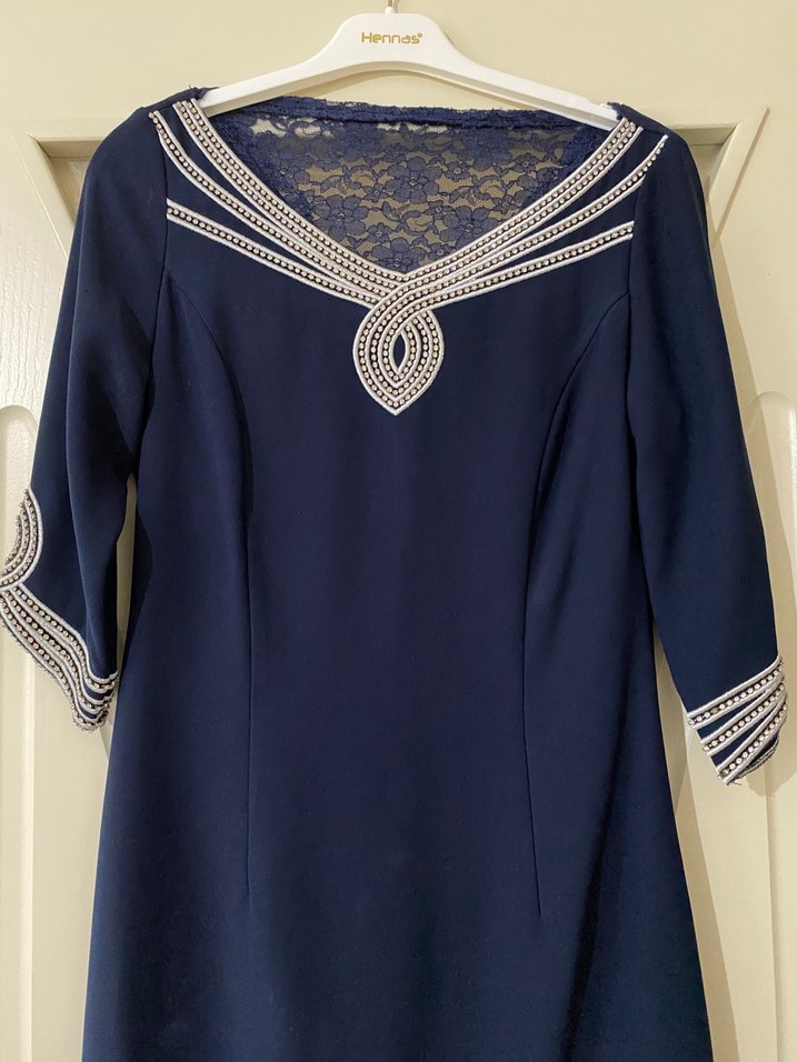 Dantel Detaylı Lacivert Midi Elbise - Görsel 3