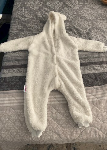 Kapüşonlu Beyaz Kürklü Bebek Tulumu - Görsel 2