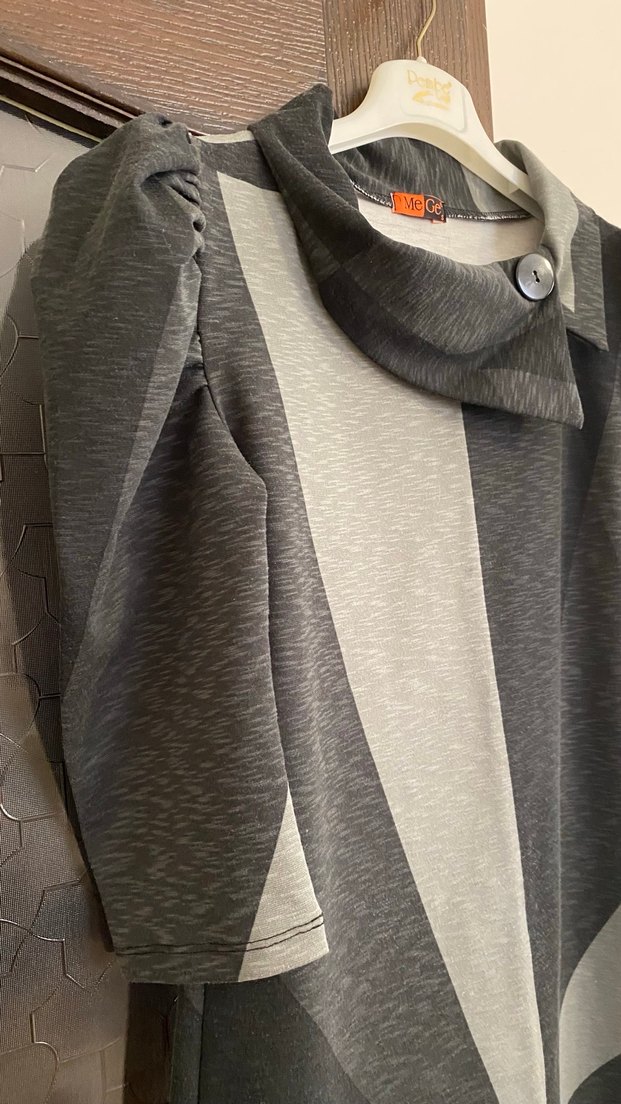 Uzun Kollu Gri Desenli Kadın Elbise - Görsel 5