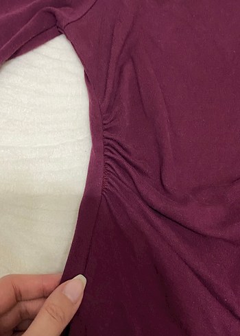 Bordo Drapeli Kayık Yaka Bluz - Görsel 3