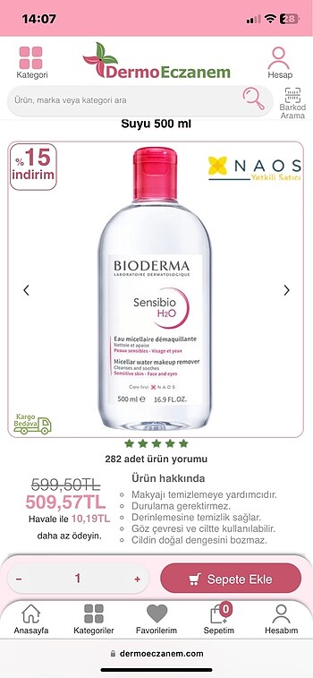 Bioderma Makyaj temizleme suyu