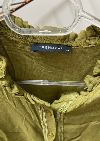 Kadın Haki Düğmeli Keten Gömlek - Görsel 4