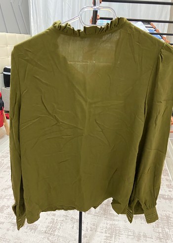 Kadın Haki Düğmeli Keten Gömlek - Görsel 5