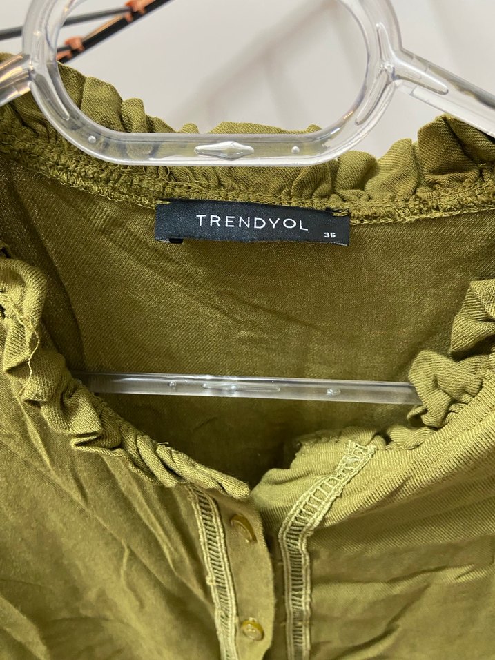 Kadın Haki Düğmeli Keten Gömlek - Görsel 4