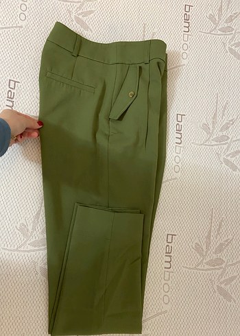 Düğmeli Haki Kadın Kumaş Pantolon - Görsel 5