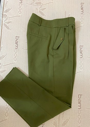 Düğmeli Haki Kadın Kumaş Pantolon - Görsel 4