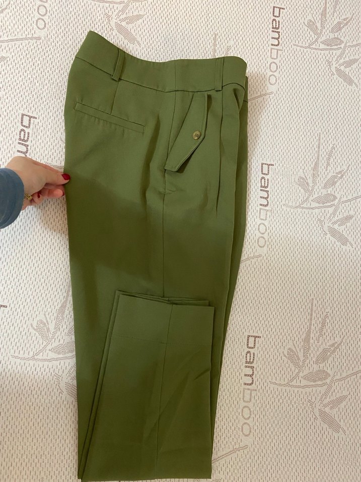 Düğmeli Haki Kadın Kumaş Pantolon - Görsel 5